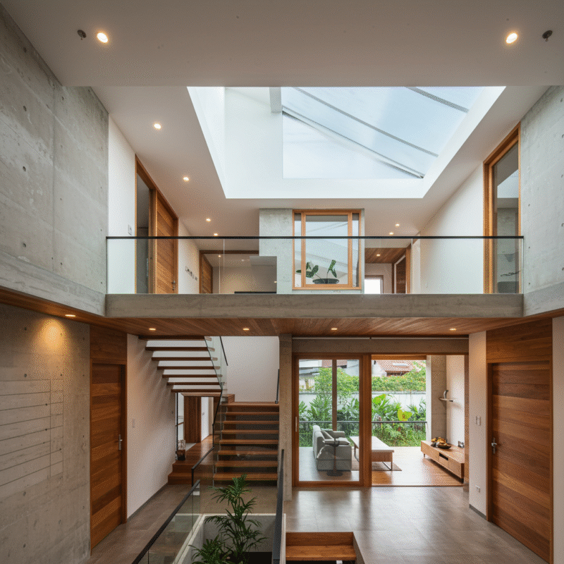 Nhà 2 tầng lệch tầng thông thoáng