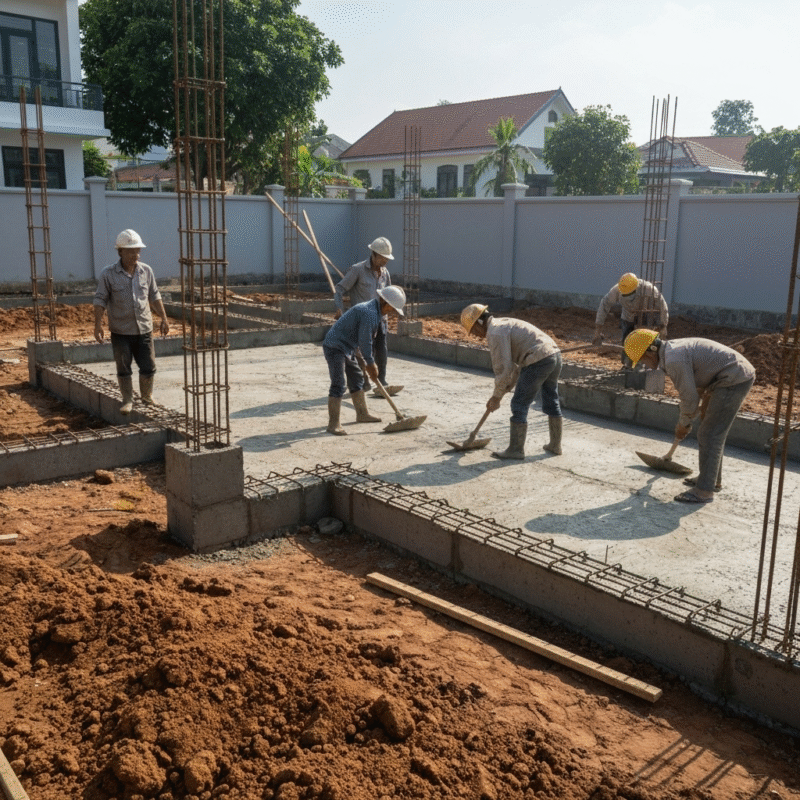 Thi công móng đúng kỹ thuật, đầm chặt nền đất