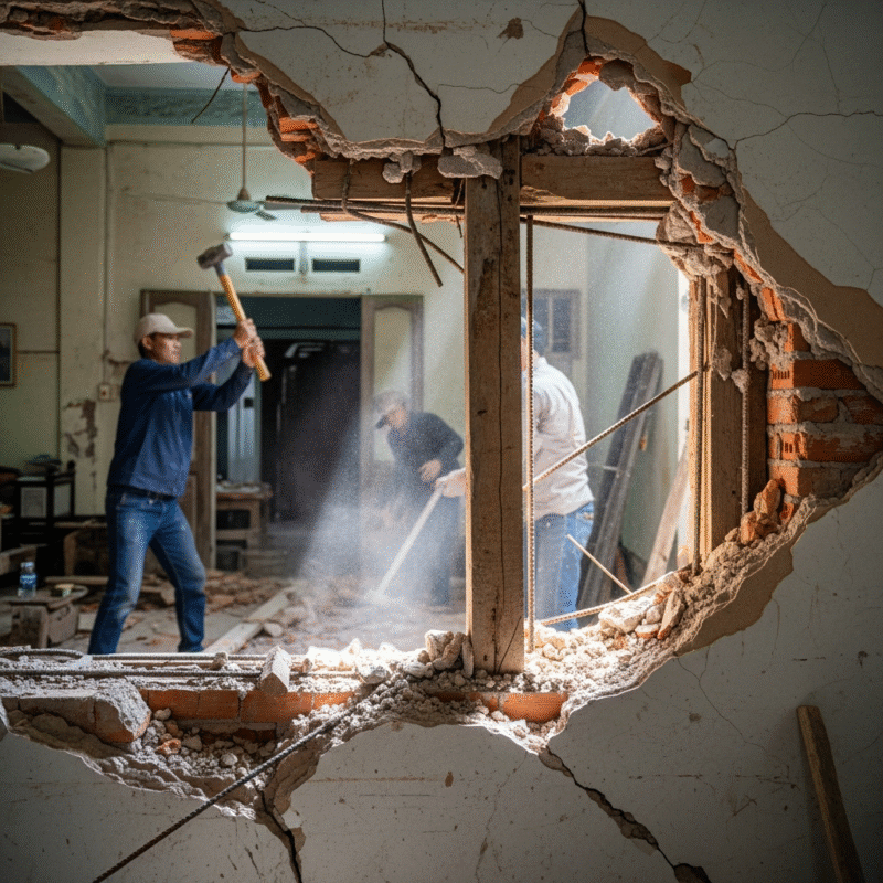 sửa nhà, Phá tường, đục dỡ bừa bãi