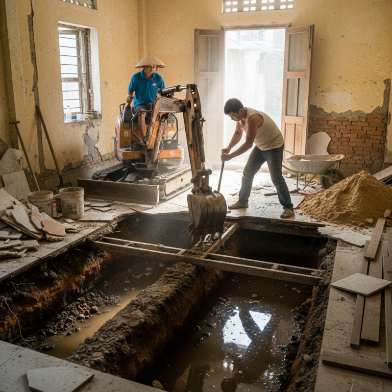 sửa nhà, Hạ cốt nền hoặc nâng nền quá nhiều