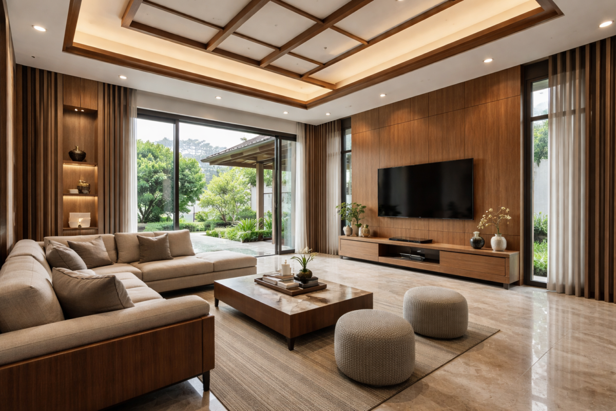 phòng khách nhà mái nhật