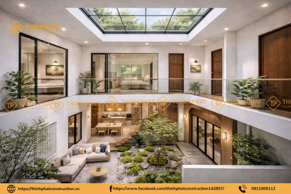 giếng trời khi xây nhà trọn gói
