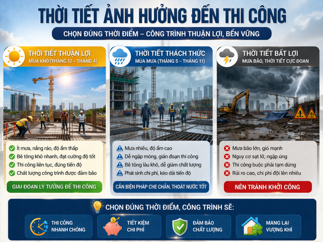 xây nhà thời tiết mưa bão